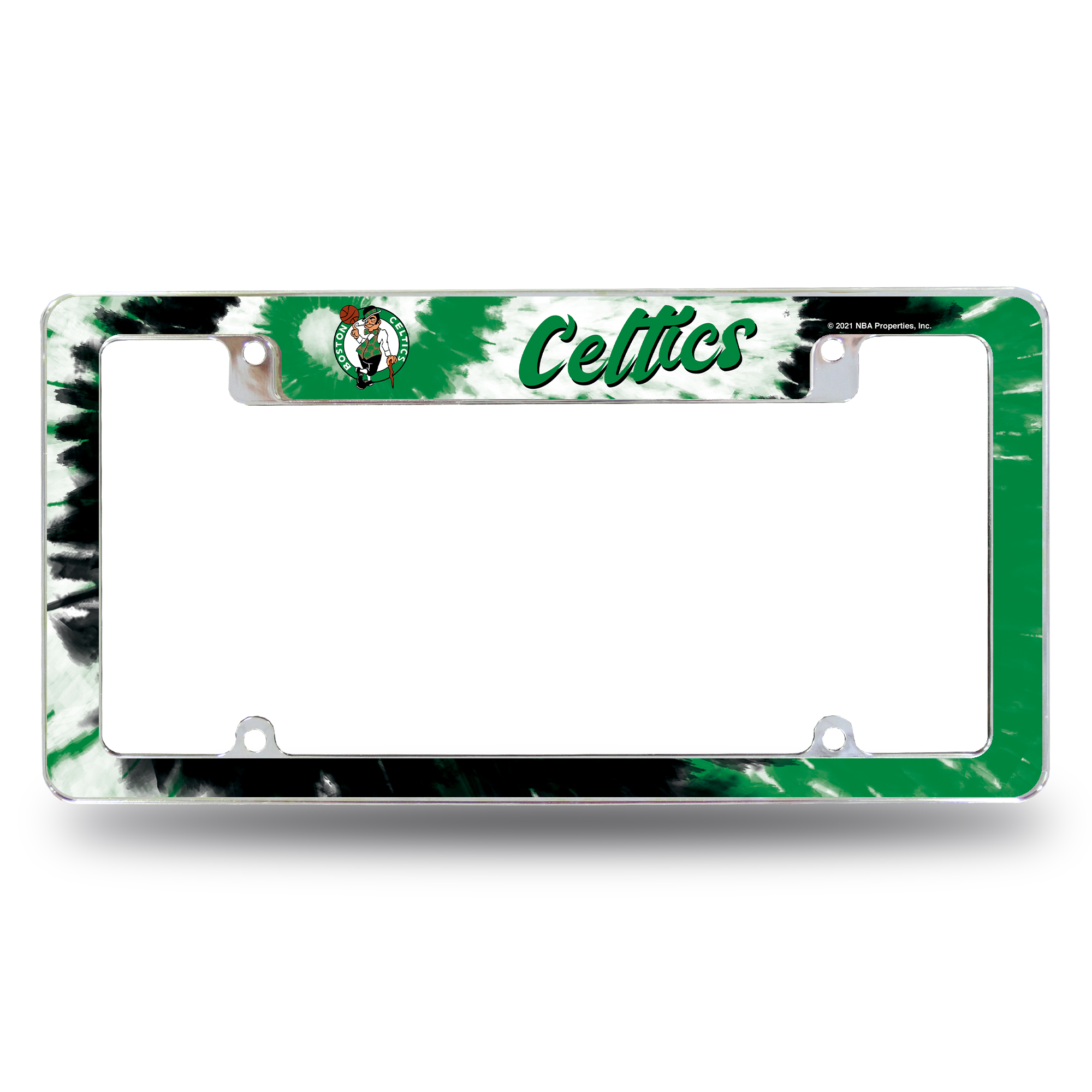 Boston Celtics Tie Dye 12" x 6" Chrome All Over Automotive License Plate Frame for Car/Truck/SUV    