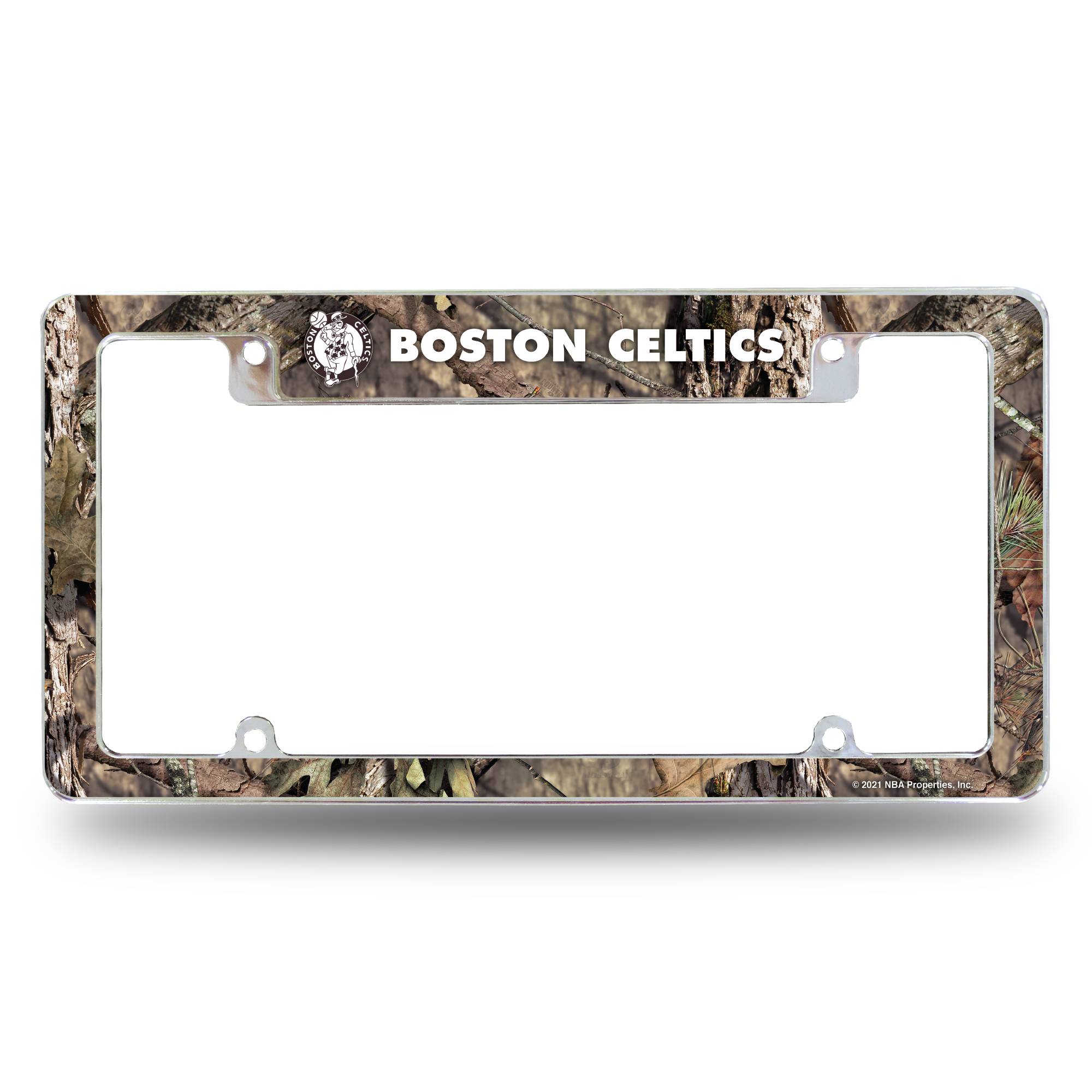 Boston Celtics Mossy Oak 12" x 6" Chrome All Over Automotive License Plate Frame for Car/Truck/SUV    