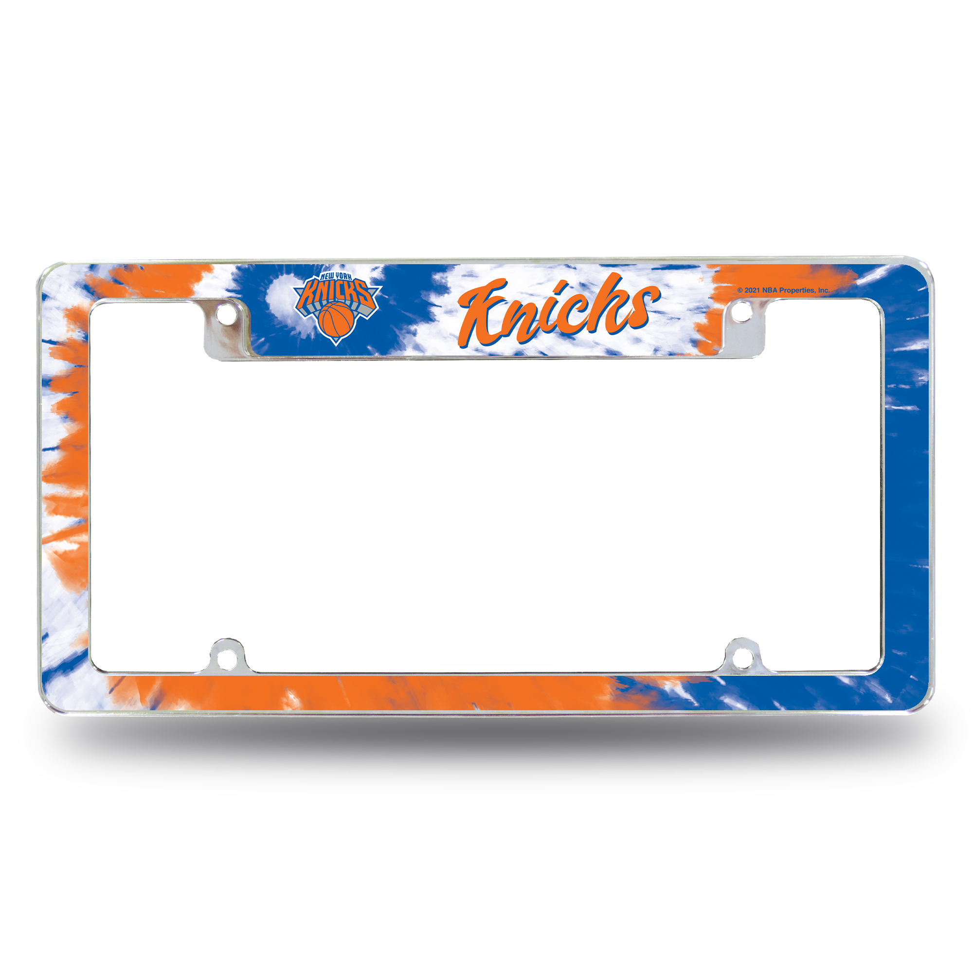 New York Knicks Tie Dye 12" x 6" Chrome All Over Automotive License Plate Frame for Car/Truck/SUV    