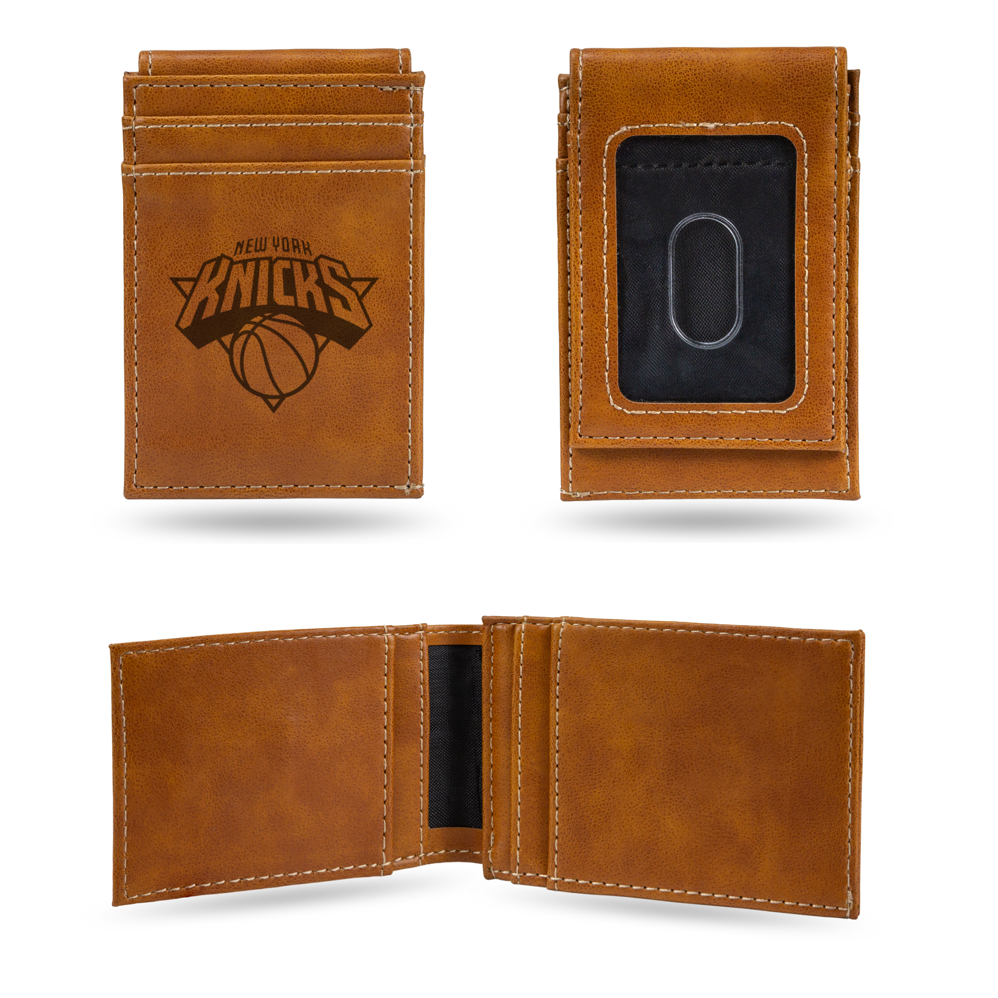 New York Knicks Brown Laser Engraved Front Pocket Wallet - Compact/Comfortable/Slim