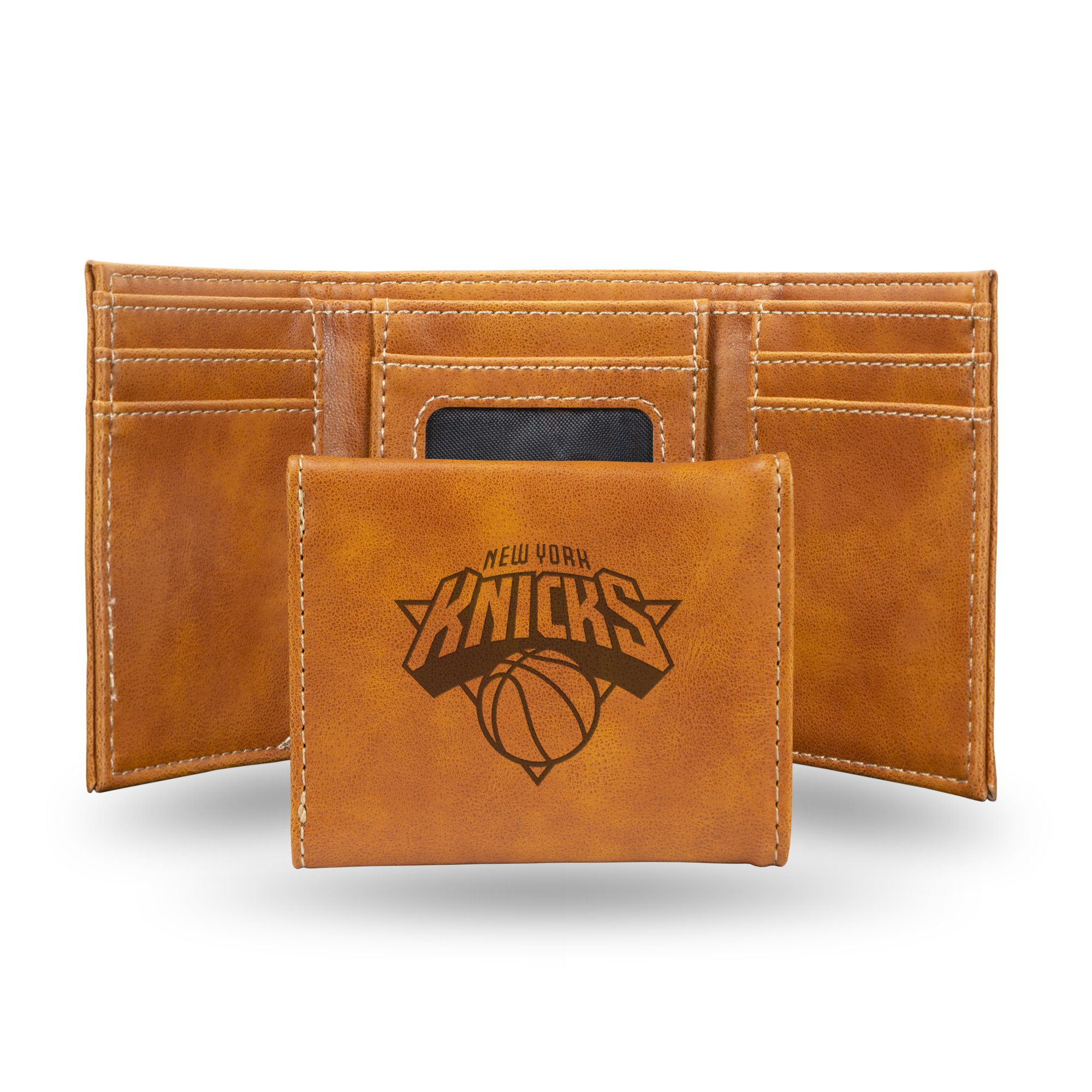 New York Knicks Brown Laser Engraved Tri-Fold Wallet - Men's Accessory