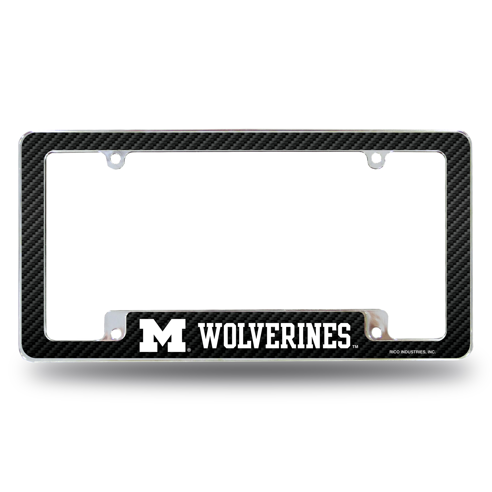 Michigan Wolverines Carbon Fiber 12" x 6" Chrome All Over Automotive License Plate Frame for Car/Truck/SUV    