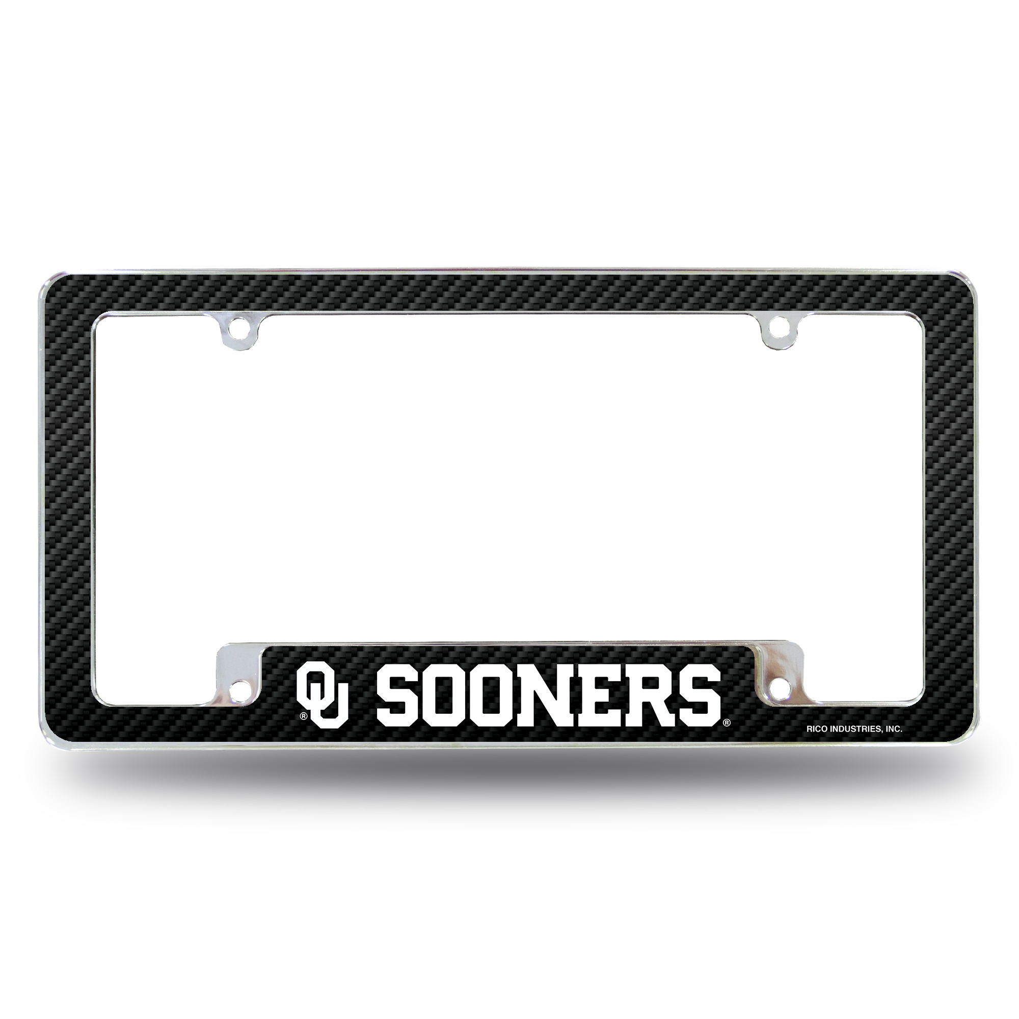 Oklahoma Sooners Carbon Fiber 12" x 6" Chrome All Over Automotive License Plate Frame for Car/Truck/SUV    