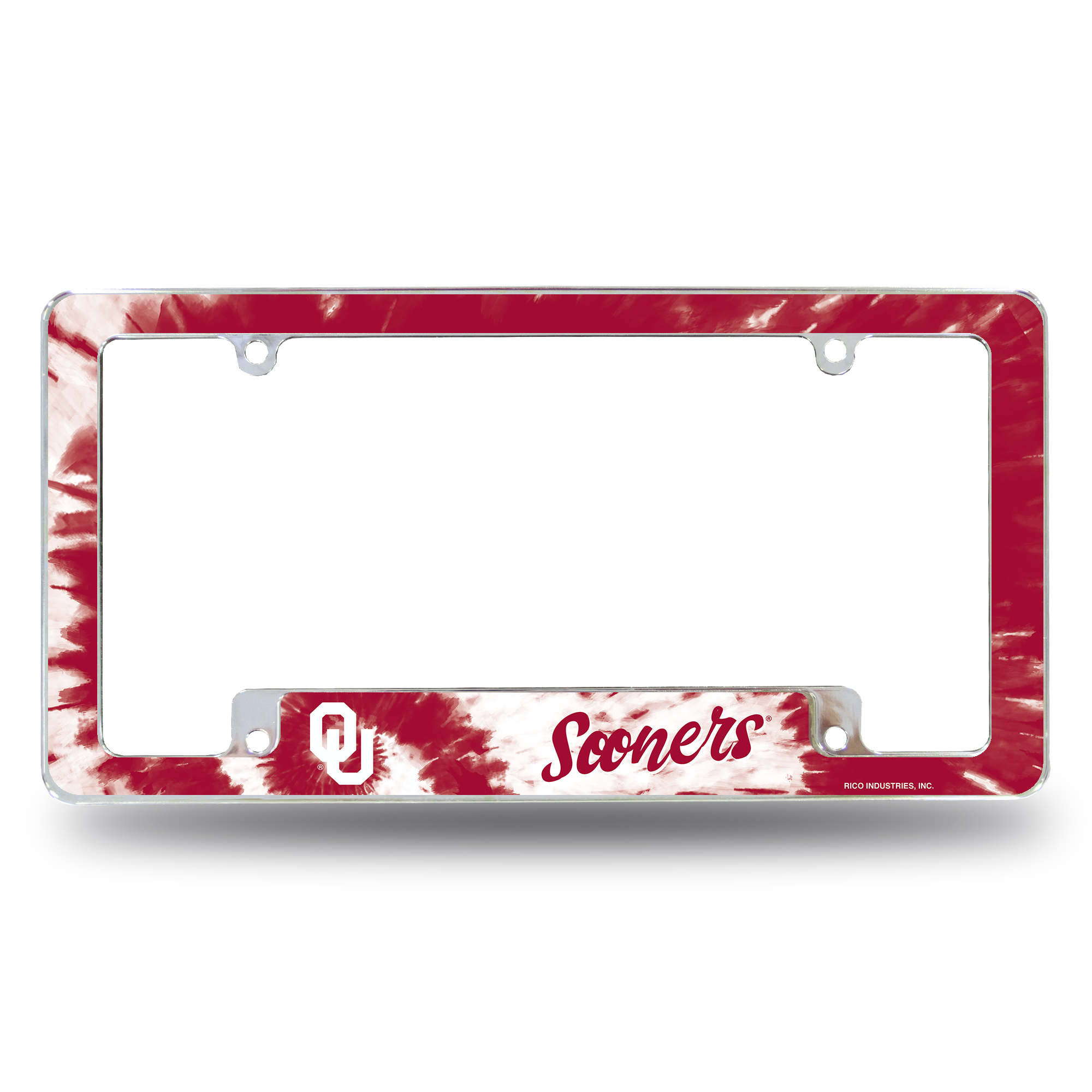 Oklahoma Sooners Tie Dye 12" x 6" Chrome All Over Automotive License Plate Frame for Car/Truck/SUV    
