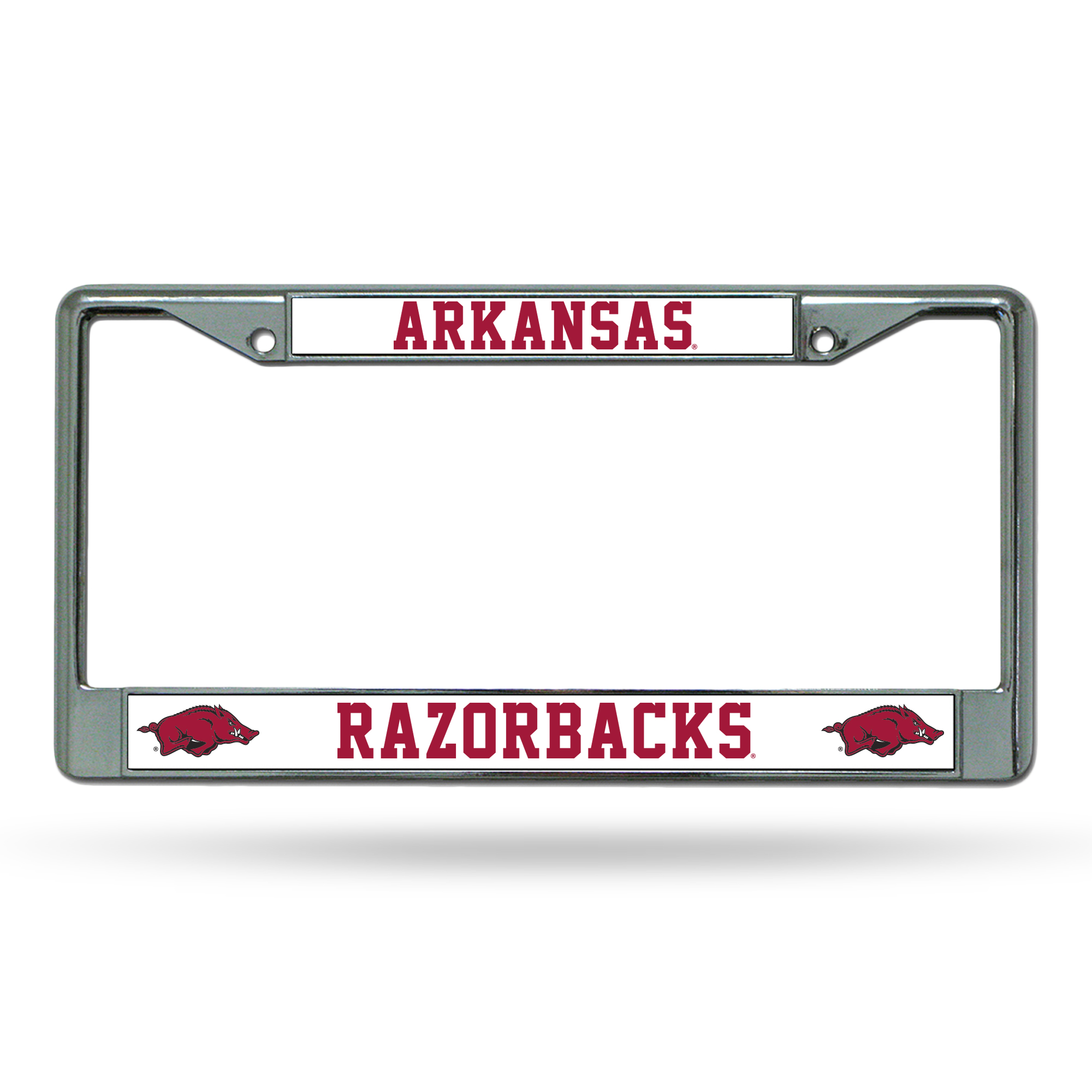Arkansas Razorbacks Premium 12" x 6" Chrome Frame With Plastic Inserts - Car/Truck/SUV Automobile Accessory    