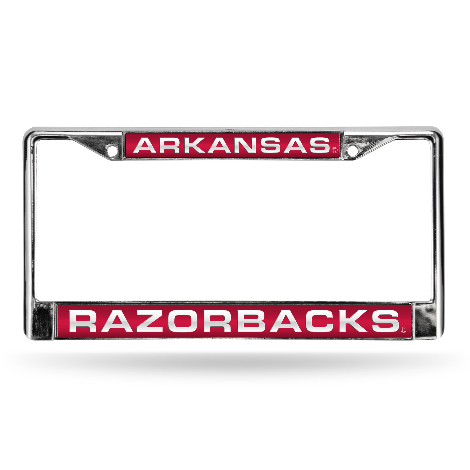 Arkansas Razorbacks Red 12" x 6" Laser Cut Chrome Frame - Car/Truck/SUV Automobile Accessory    