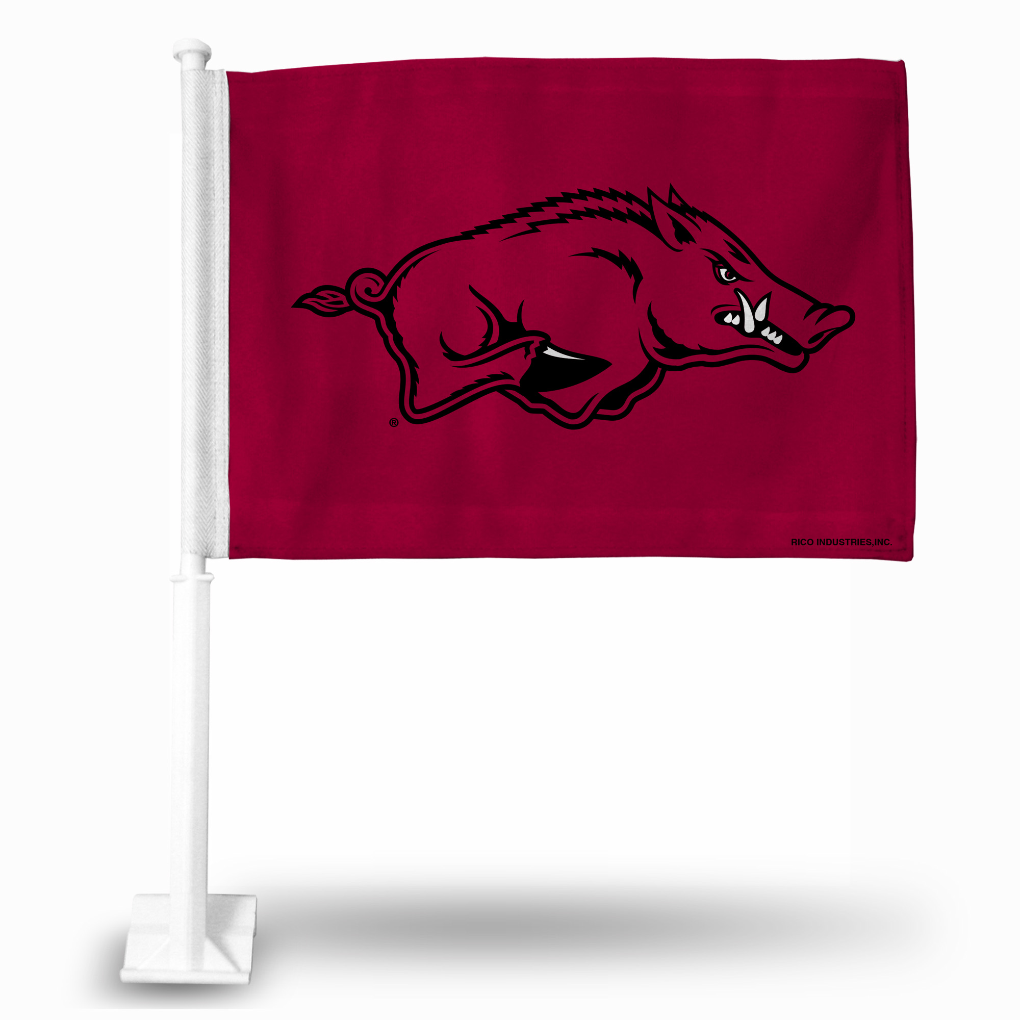 Arkansas Razorbacks Red Double Sided Car Flag -  16" x 19" - Strong Pole that Hooks Onto Car/Truck/Automobile    