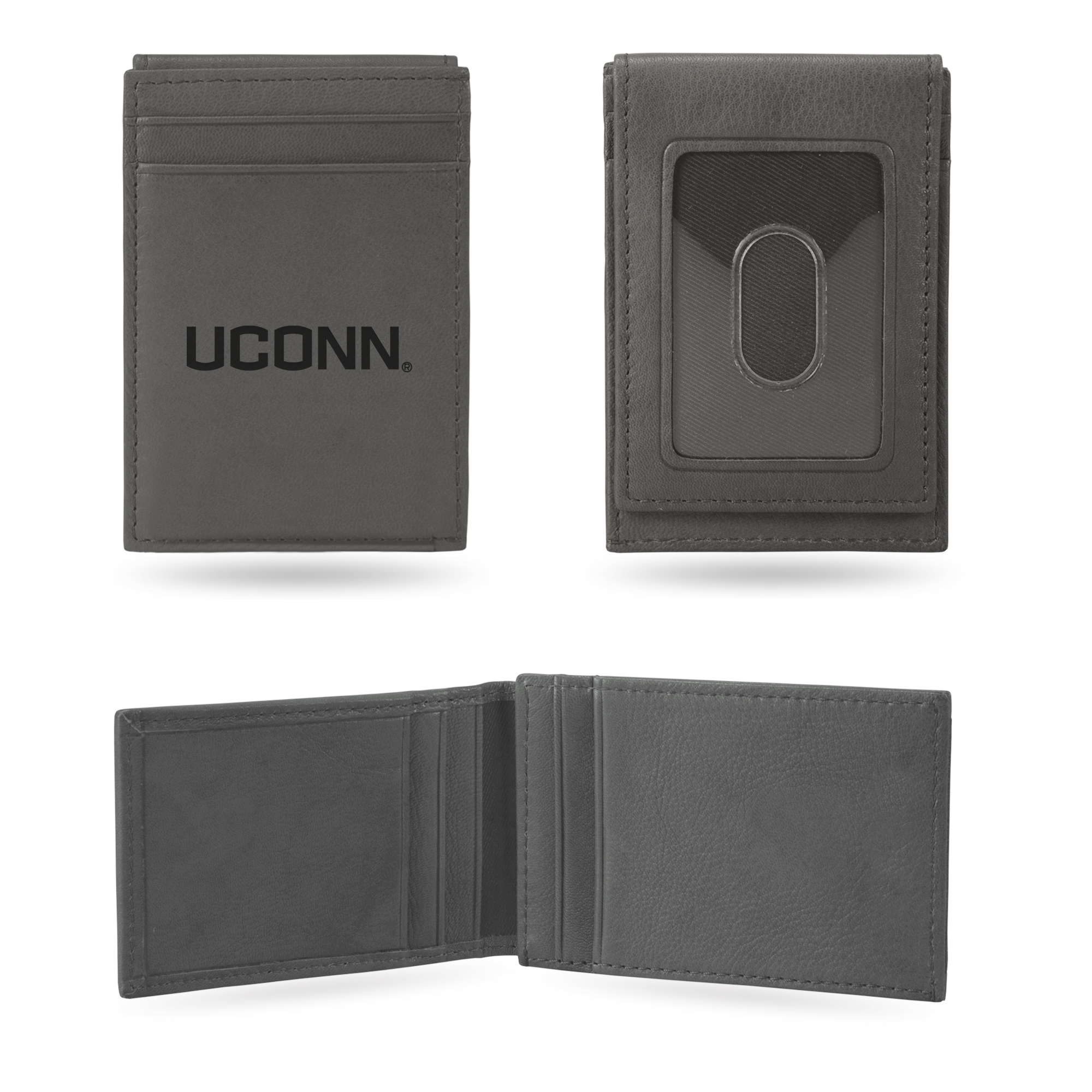Connecticut Huskies - UCONN UCONN Gray Laser Engraved Front Pocket Wallet - Compact/Comfortable/Slim    