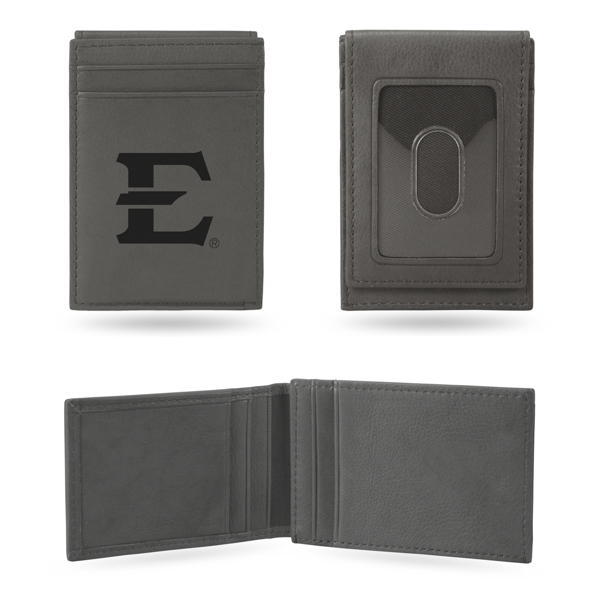East Tennessee State Buccaneers Gray Laser Engraved Front Pocket Wallet - Compact/Comfortable/Slim