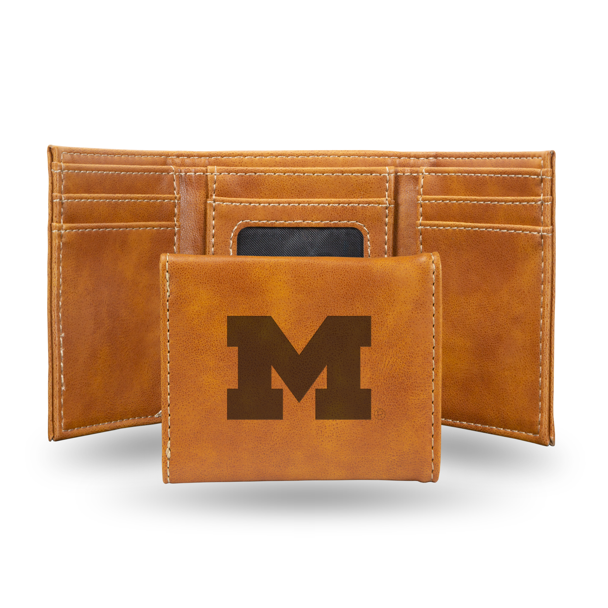 Michigan Wolverines Brown Laser Engraved Tri-Fold Wallet - Men's Accessory
