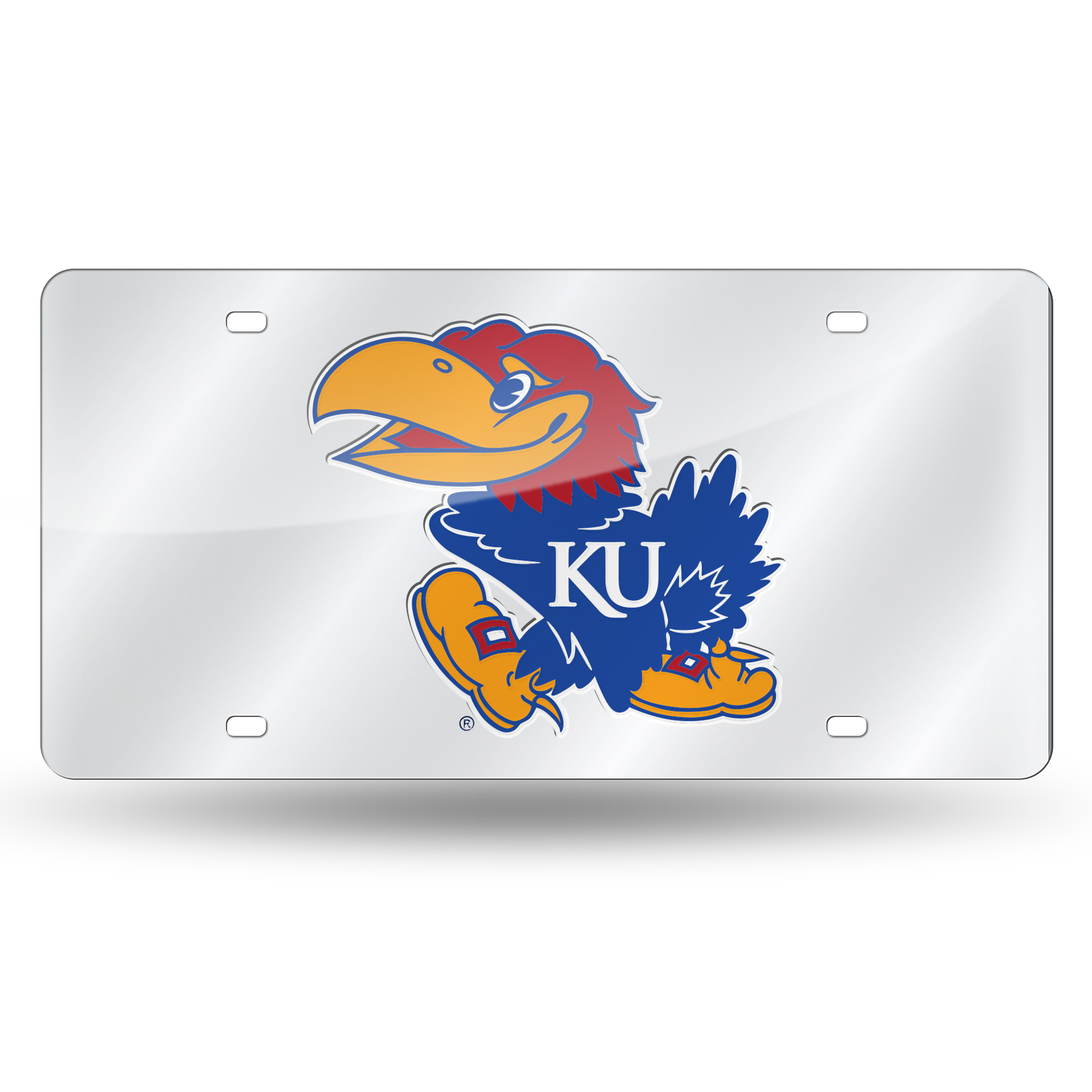 Kansas Jayhawks Silver 12" x 6" Silver Laser Cut Tag For Car/Truck/SUV - Automobile D?cor    