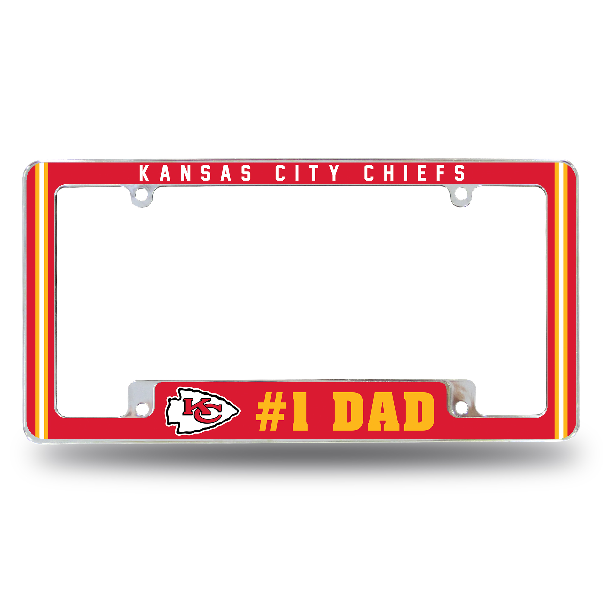 Kansas City Chiefs #1 Dad 12" x 6" Chrome All Over Automotive License Plate Frame for Car/Truck/SUV    