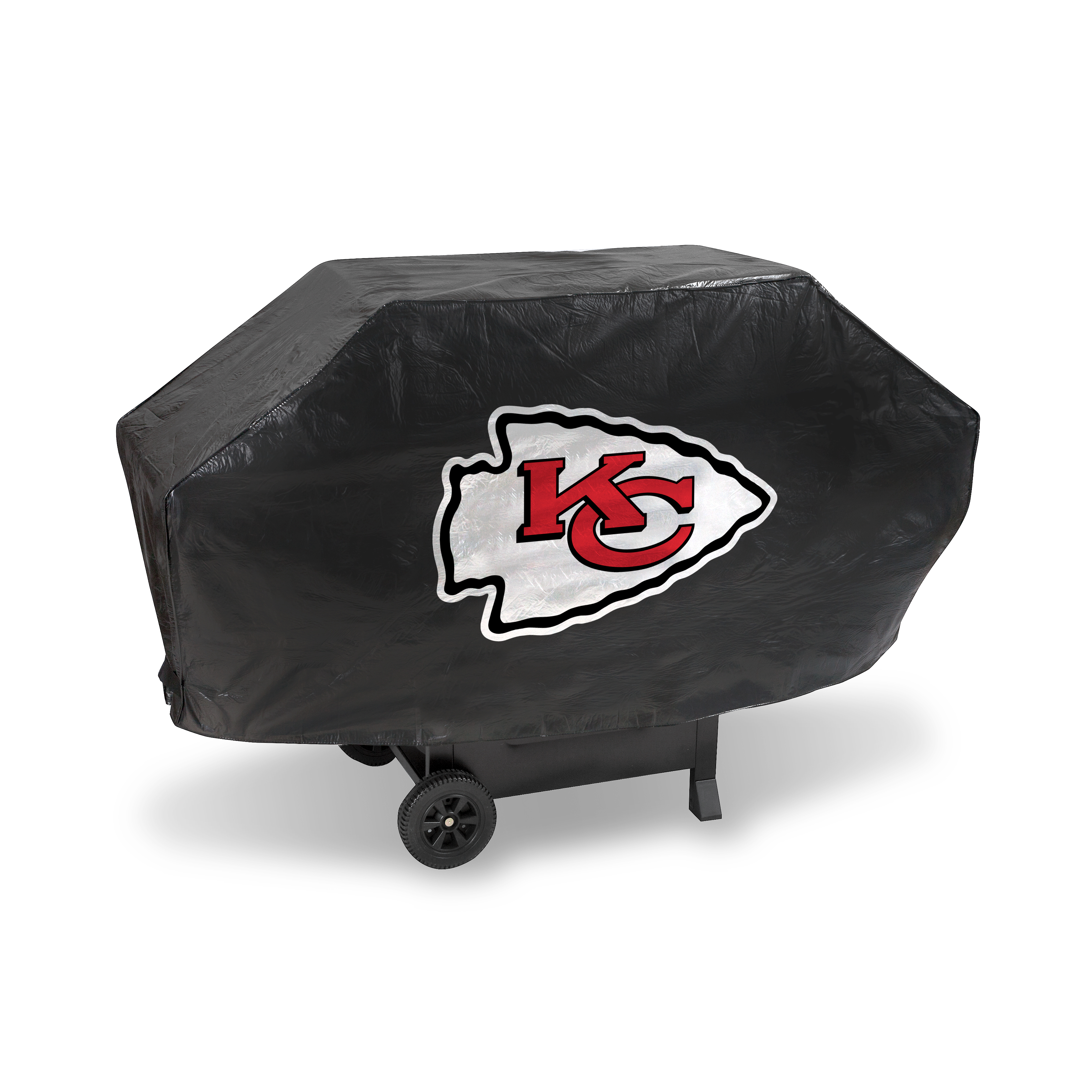 Kansas City Chiefs Black Deluxe Vinyl Grill Cover - 68" Wide/Heavy Duty/Velcro Staps    