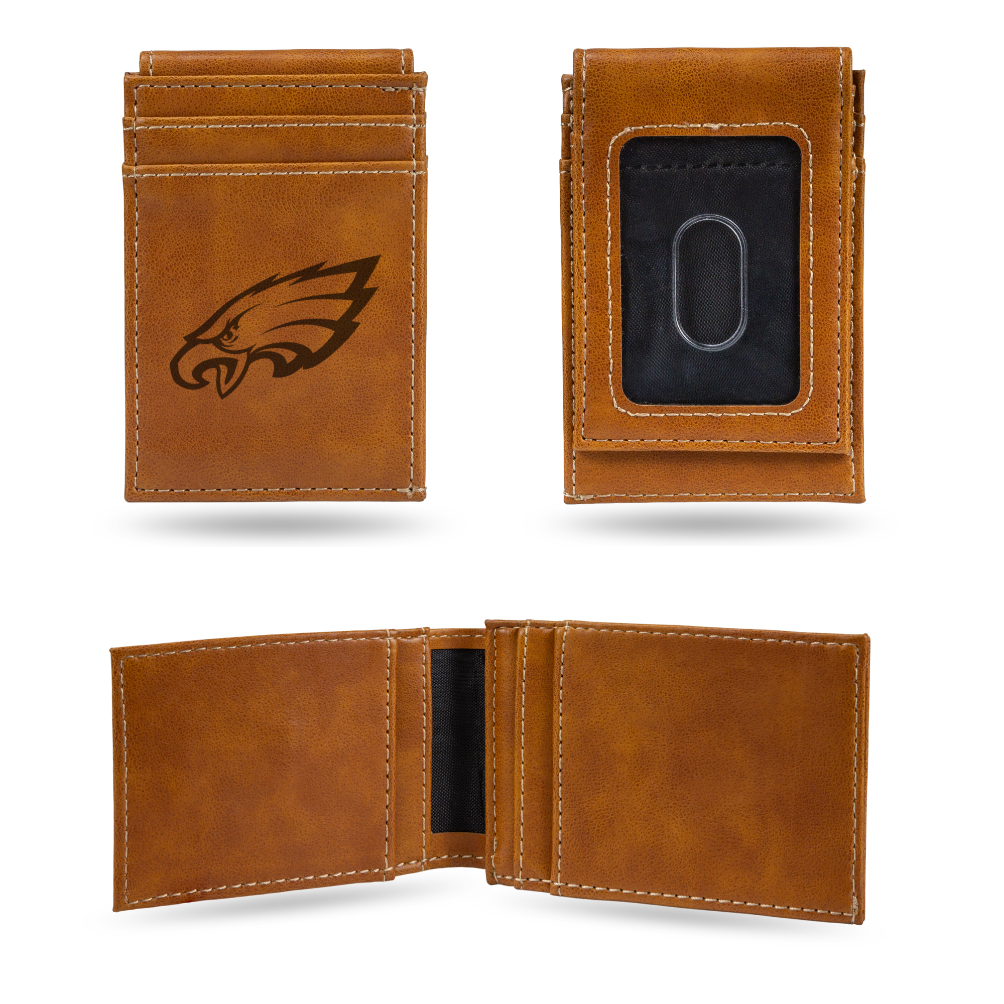 Philadelphia Eagles Brown Laser Engraved Front Pocket Wallet - Compact/Comfortable/Slim