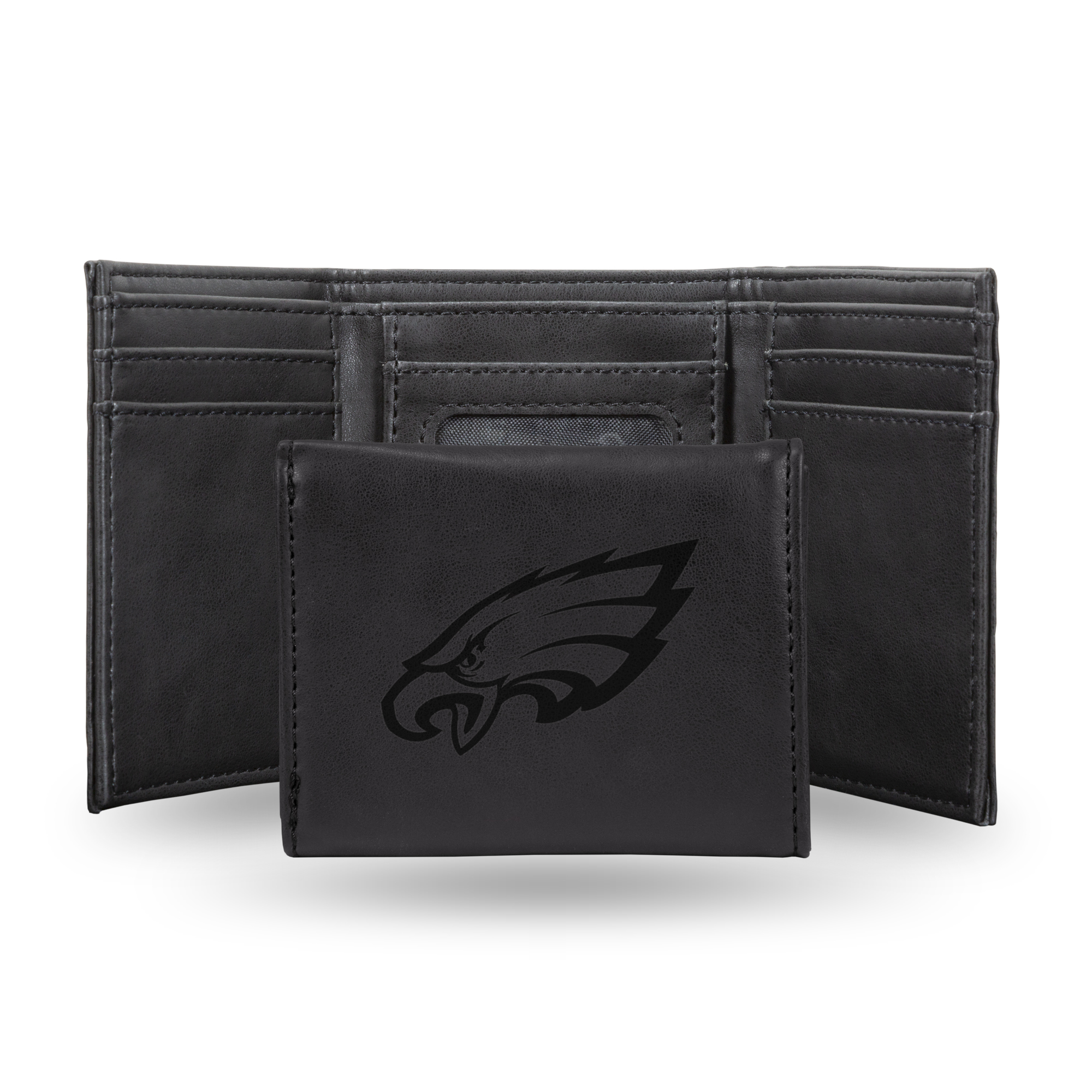 Philadelphia Eagles Black Laser Engraved Tri-Fold Wallet - Men's Accessory