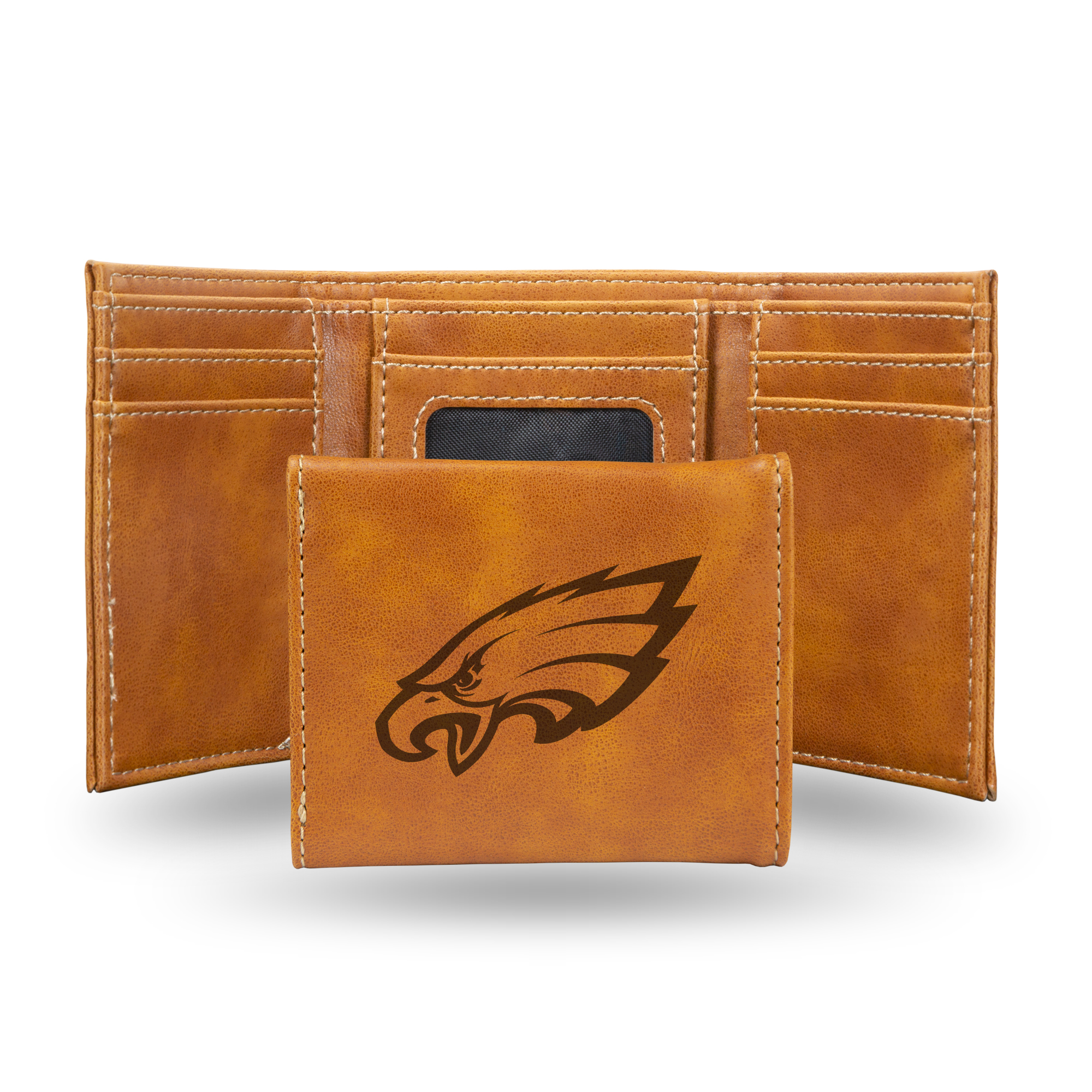 Philadelphia Eagles Brown Laser Engraved Tri-Fold Wallet - Men's Accessory