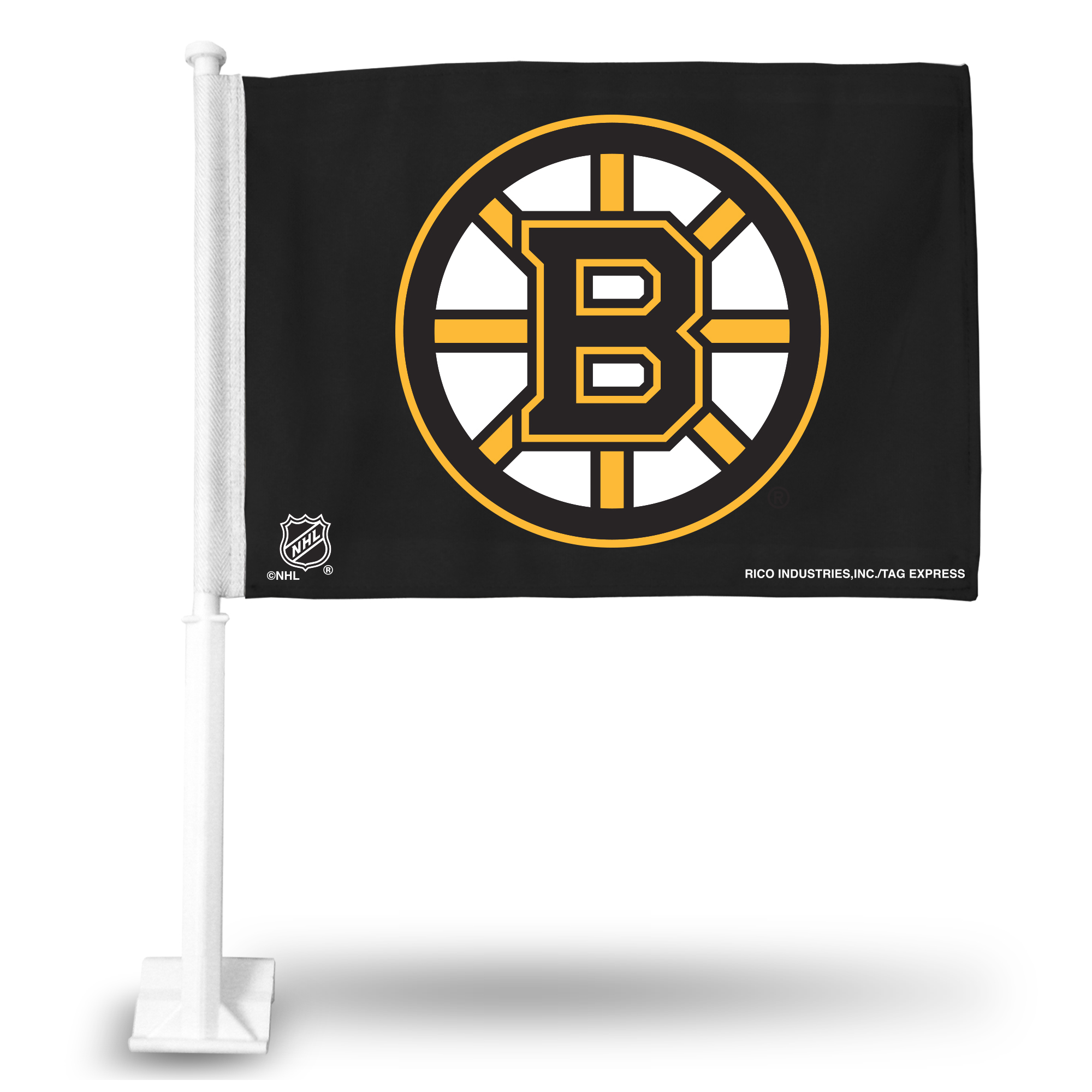 Boston Bruins Standard Double Sided Car Flag -  16" x 19" - Strong Pole that Hooks Onto Car/Truck/Automobile    