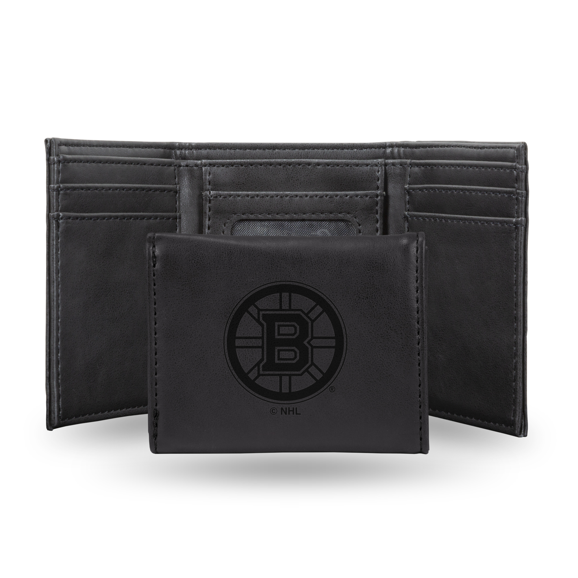 Boston Bruins Black Laser Engraved Tri-Fold Wallet - Men's Accessory