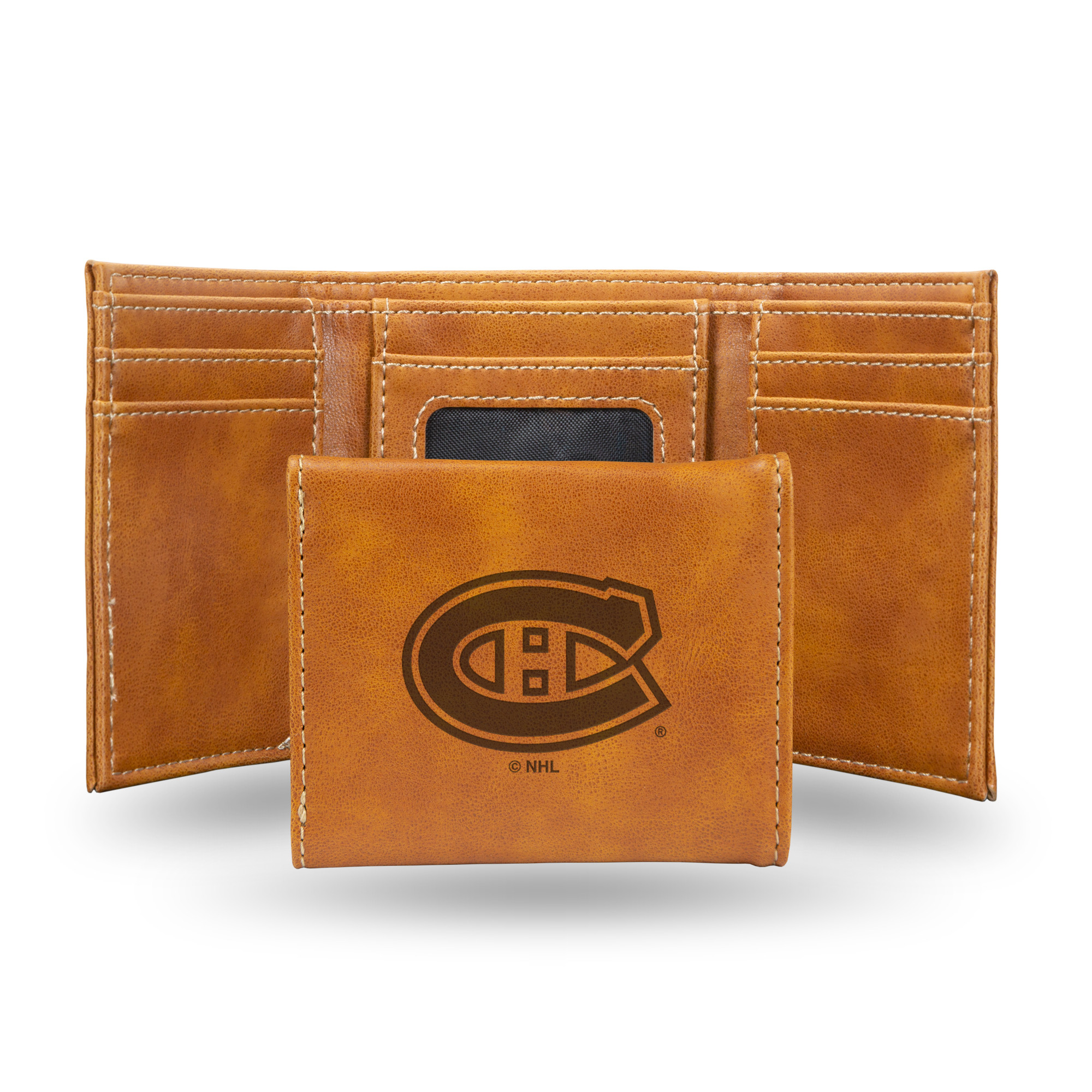Montreal Canadiens Brown Laser Engraved Tri-Fold Wallet - Men's Accessory