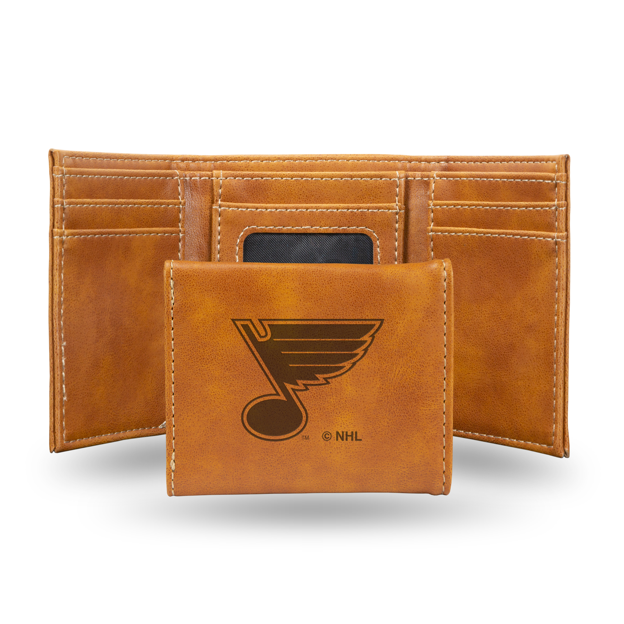 St. Louis Blues Brown Laser Engraved Tri-Fold Wallet - Men's Accessory