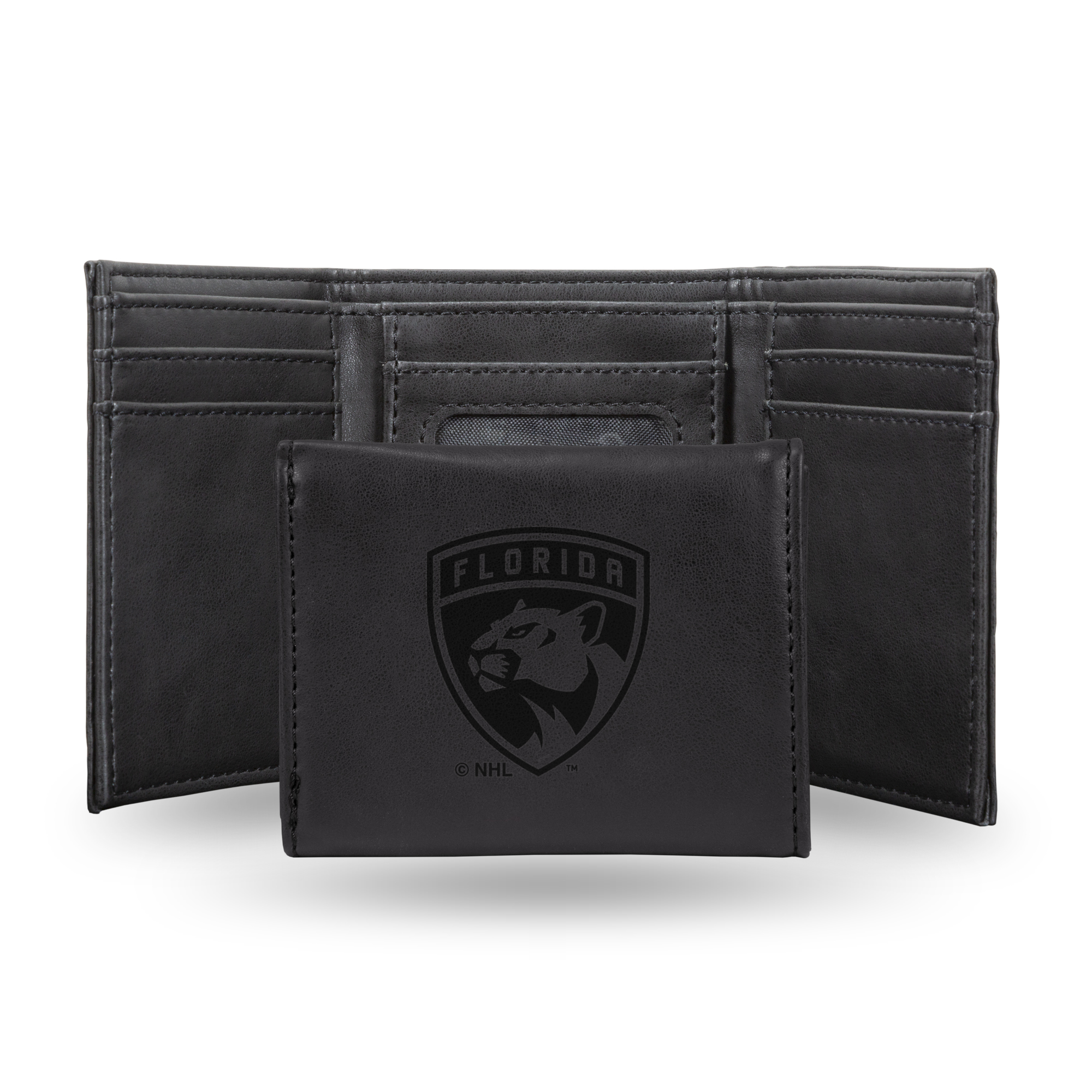 Florida Panthers Black Laser Engraved Tri-Fold Wallet - Men's Accessory    