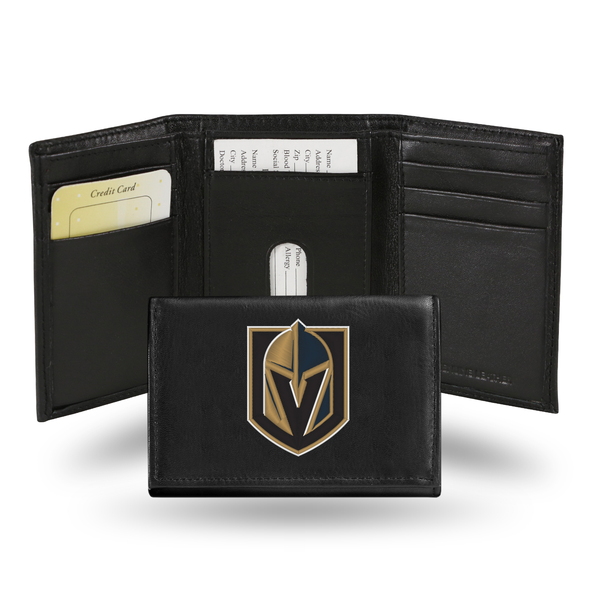 Vegas Golden Knights  Embroidered Genuine Leather Tri-fold Wallet 3.25" x 4.25" - Slim    